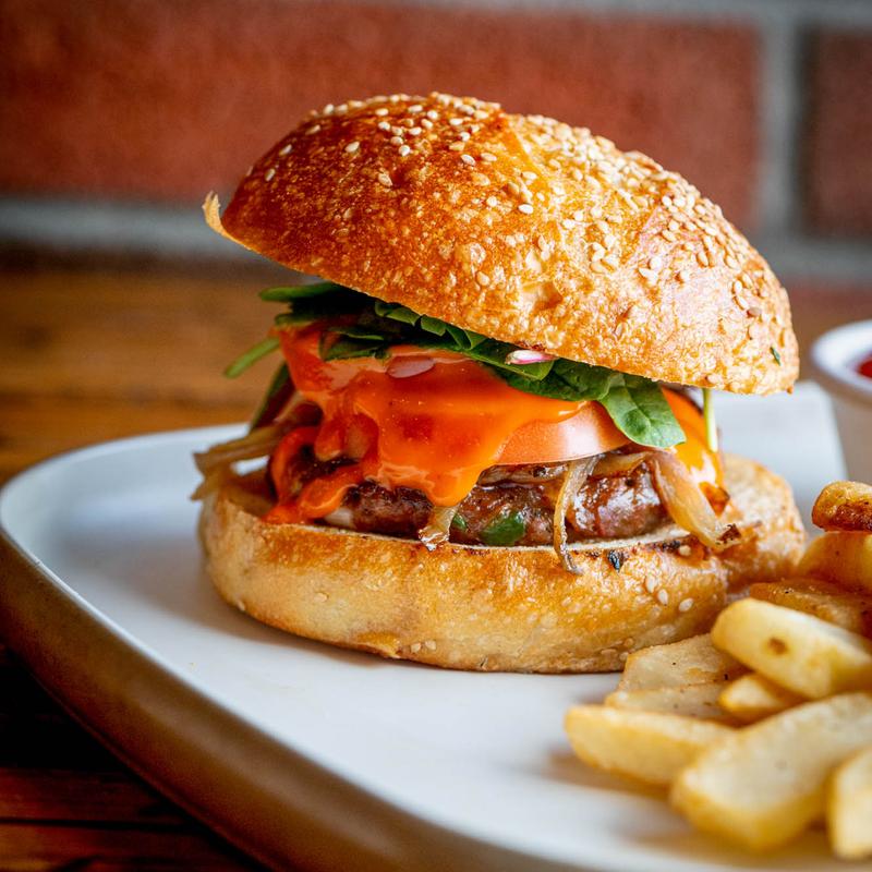 Vegan burger and fries.